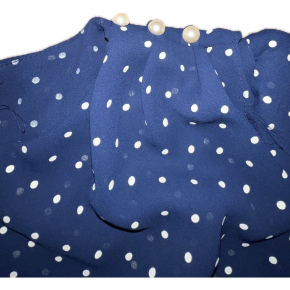 💥Vintage Sears Navy White Polka Dot Dress Overlay Sheer Elastic Waist Summer 16 - Picture 3 of 9
